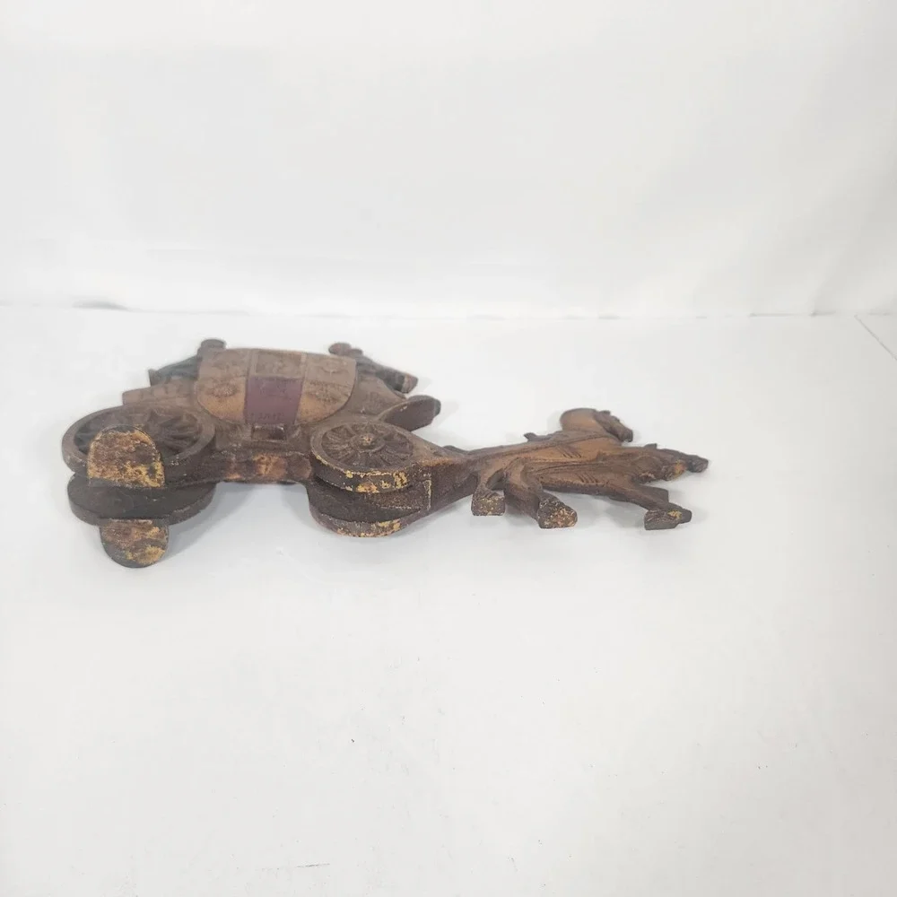 Vintage Cast Iron Royal Mail Stagecoach Doorstop Horse Carriage Painted Decor